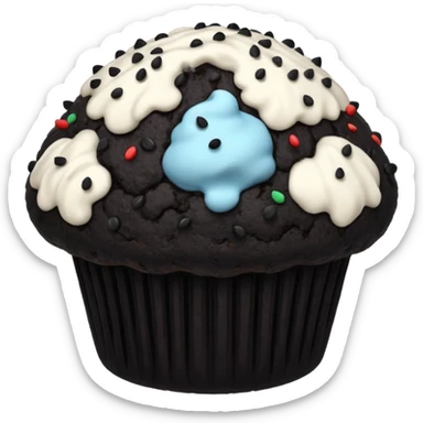 black coloured muffin with black topping sticker