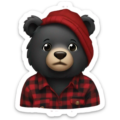 Black bear with red and black flannel sticker