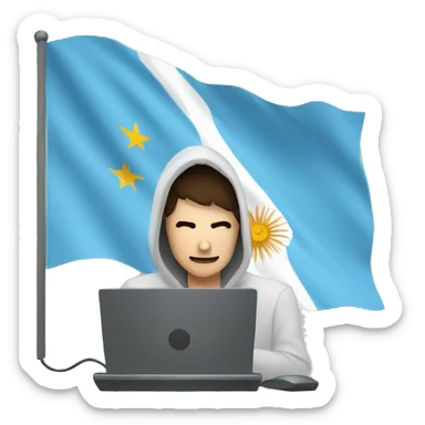 hacker using computer, with an argentinian flag behind the person sticker