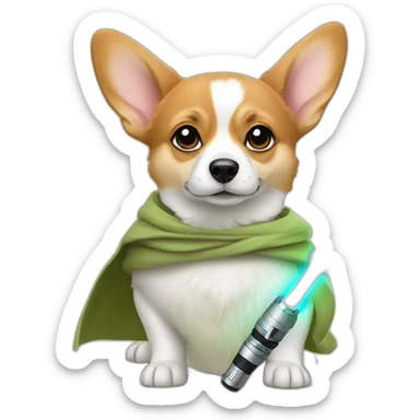 Corgi dress as yoda with light saber sticker