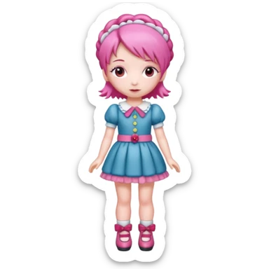 Isolated detaile illustration incredibly raspberry torte doll figurine full body with pink hair and a raspberry barrette sticker