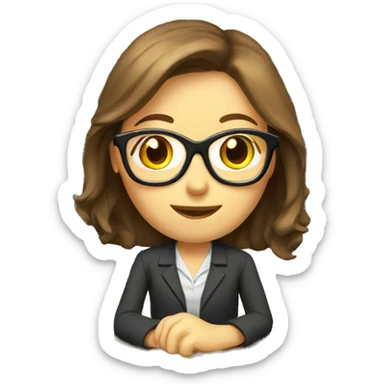 Female teacher in classroom long brown hair glasses sticker