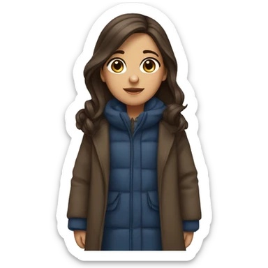 winter, christmas, hispanic, long brown hair, girl, brown eyes, child, full body, blue coat sticker