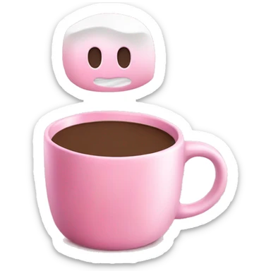 a pink plain coffee mug without a face with one handle on the right, coffee inside it, and marshmallows without a face float in the coffee, there is nothing around sticker