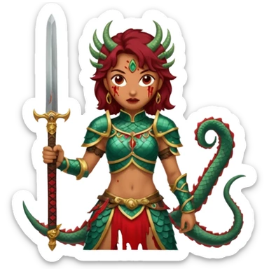 Fierce Latina in armor with a sword after a battle cutting off the head of a hydra sticker
