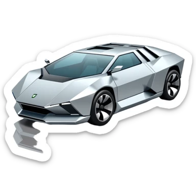 A futuristic chrome car emoji, sharp geometric body design inspired by cybertruck aesthetics, smooth silver metallic surface, matte and glossy chrome mix, minimal details, soft reflections, clean edges, iOS emoji style, centered, clean white background, soft studio lighting, no text sticker