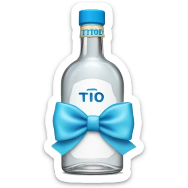 Tito’s vodka bottle with a light blue bow on it sticker