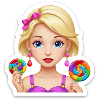 girl with a lot of accessories and earrings made out of candy sticker