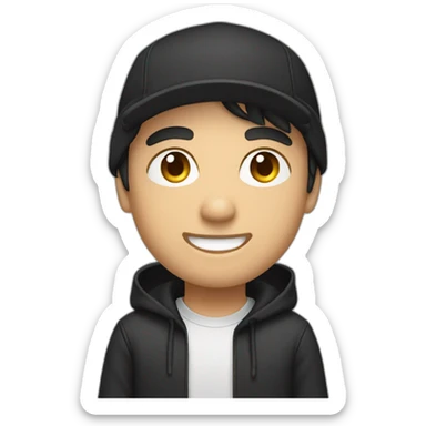 Strong smiling Male caucasian Designer With black hair wearing flat bill hat and black hoodie sticker