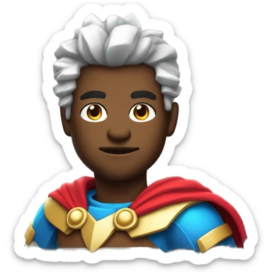 “Generate a small, pixelated hero with a cape and a confident pose, wearing bright colors, as a mascot for indie games.” sticker