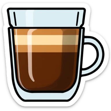 Small Gibraltar glass with cortado espresso, light brown color on top (NOT WHITE), deepening to darker brown at bottom, smooth surface, no froth or swirl sticker