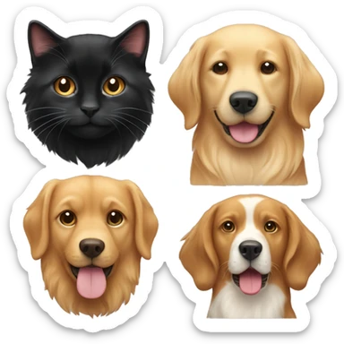 Two black cats, a brown tabby cat and a golden retriever dog  sticker