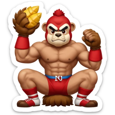 Can you create a emoji of threw Nebraska Cornhusker mascot sitting on top of the UCLA Bruin mascot sticker