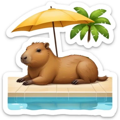 Capybara sunbathing by pool with shade sticker