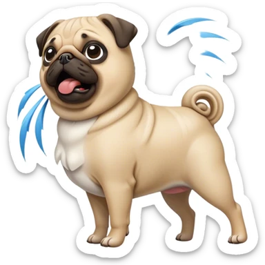 Pug being picked up by wind sticker