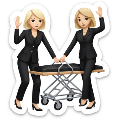 Two women in black pants suits punching a funeral strecher  sticker