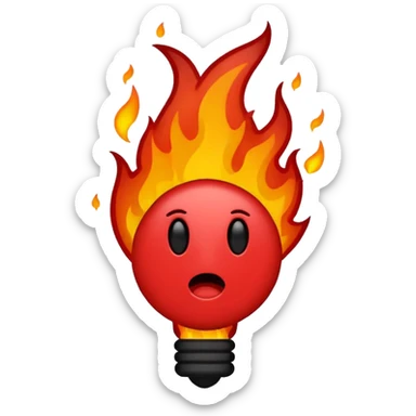 Minimalist emoji-style sticker of a bold exclamation mark surrounded by small flames or cracks. Black and dull red color palette, no outline.
 sticker