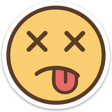 flat toon style dead face with cross eyes and tongue out sticker