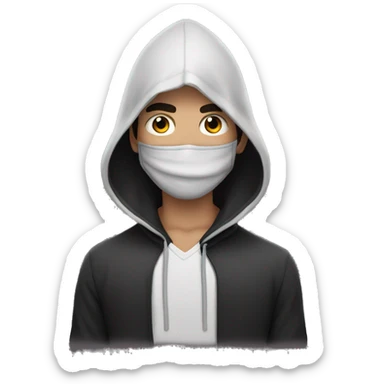 Hooded male portrait, dark hair  face' mask  sticker