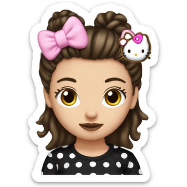brunette girl with messy bun black top and hello kitty pyjama pants  sticker