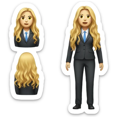 Facial obesity, female, with golden long hair, wearing a suit sticker