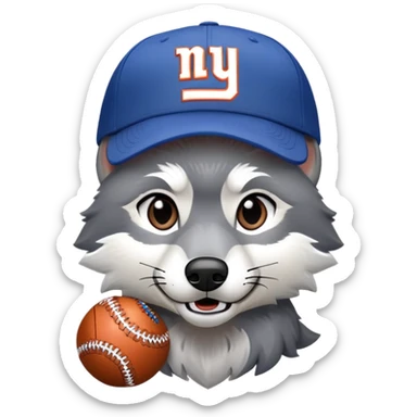 A gray wolf in a New York giants ball cap  sticker