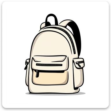 a backpack with pockets, zippers, and straps, in pastel colors dd9fb0, ffc6d3, a3bfc9, c4bee2, f1b091, detailed hand-drawn doodle style sticker