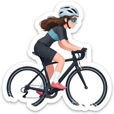 Brunette girl cycling and splashing through rain sticker