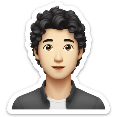 handsome styish korean male dark brown eyes mid 30s black wavy perm hair sharp chin and jawline sticker