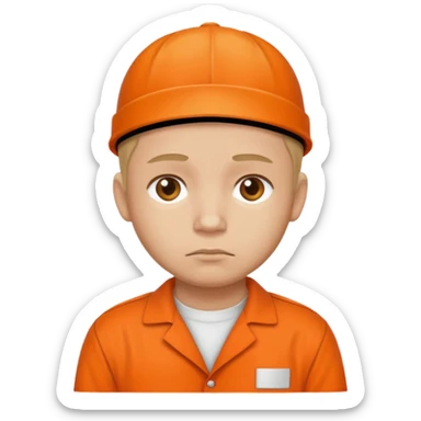 sad prisoner with an orange uniform sticker