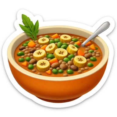 lentil soup with pieces of plantain and mixed vegetables in a warm bowl sticker