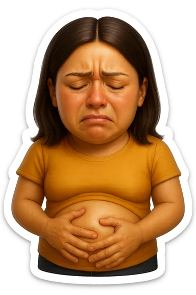 emoji stile iphone di donna con mal di pancia e pancia gonfia, iperrealistico 4k sticker