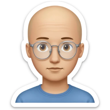 он лысый должен быть очень молодой парень лет 18 , очень тонкие очки, а так же борода нужно прямо еще моложе

 sticker