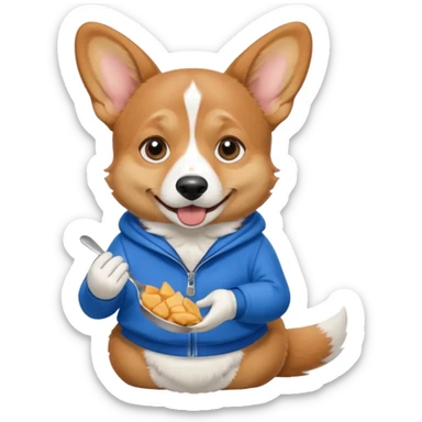 perrita caricatura gorgi gales comiendo con ropa celeste sticker