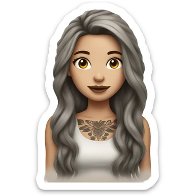 Beautiful girl with white skin, long brown hair and tattoos sticker