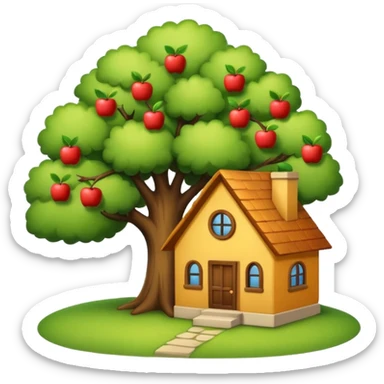 a cozy house and a tree, simple and clear, apple style emoji sticker