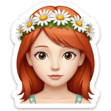 Cute and beautiful woman with straight red hair and a daisy flower crown. sticker