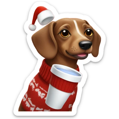 Sausage dog wearing Christmas sweater drinking hot chocolate  sticker