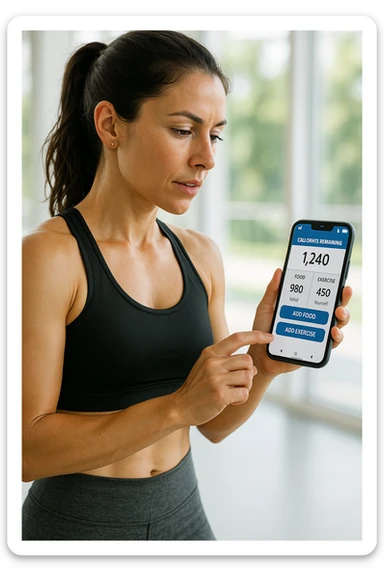 Donna sportiva che usa app contacalorie come myfitnesspal sticker