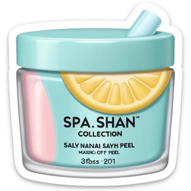 small tube labeled 'SPA COLLECTION' with peel-off nail mask theme, inspired by Sally Hansen packaging, pastel-colored tube, hint of a nail and peel-off effect, clean emoji style sticker