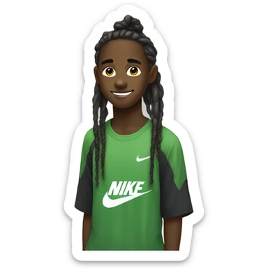 Black 14 year old black boy with dread locks with a nike shirt sticker