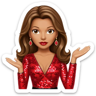 Vanessa Williams with long brown hair, red sequin outfit sticker