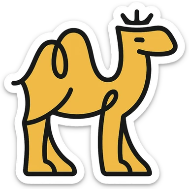 Create a camel icon matching the color and style of the second reference image, with a transparent background. The style is lineal color icon with black outlines. sticker