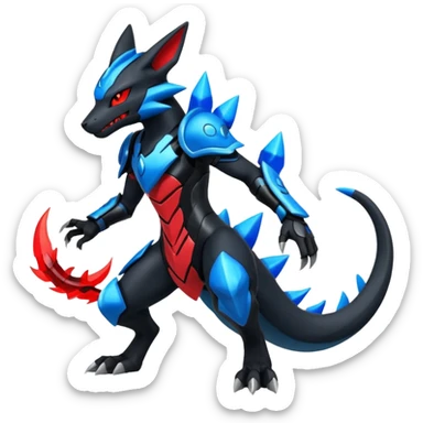 Edgy futuristic Zeraora-Salandit-Lucario-fusion sticker