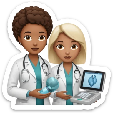 black female doctor and caucasian ultrasound technician performing a fetal ultrasound sticker