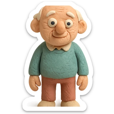 claymation style old grandpa with visible fingerprints and pastel colors sticker