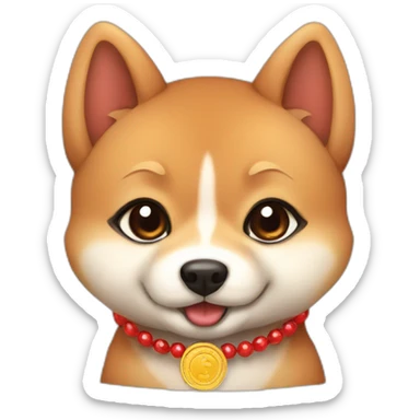Baby shiba inu cartoon with red Necklaces coin red colour of background sticker