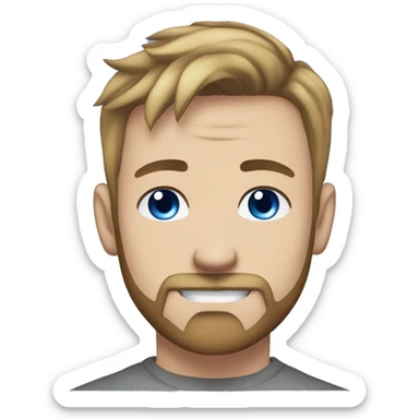 Man with Light brown hair, neck tattoos, arm tattoos, mustache and beard, blue eyes, silver nose piercing hoop, black anime graphic tee sticker