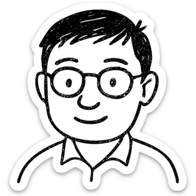 asian nerdy man with glasses, hand drawn outlined icon sticker