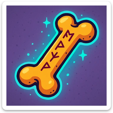 cartoon style bone, engraved with mysterious runes, outlined, slightly glowing effect sticker